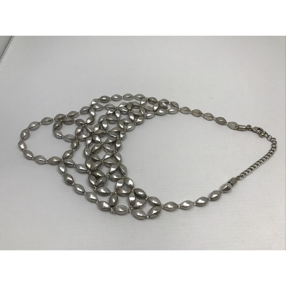 CHICO'S Necklace Silver Tone Bib Statement Beads Beaded Metallic - Picture 8 of 12
